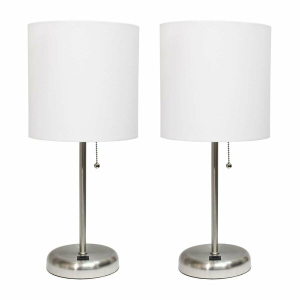 Diamond Sparkle Stick Lamp with USB charging port and Fabric Shade, White, 2PK DI2751447